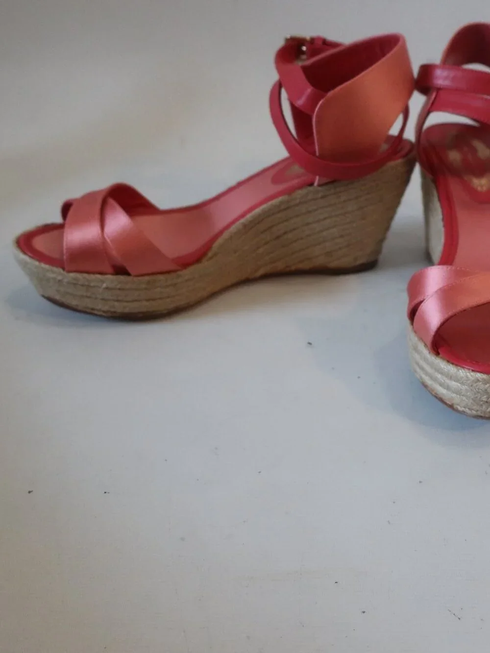 Womens Elie Tahari Coral Satin Espadrille Platform Wedge Heels 37.5 US/7.5